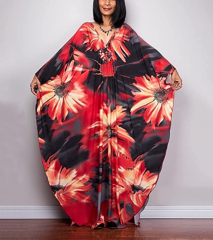 Venasha Womens Caftan Floral Print Kaftan Dress Short Sleeve Swimsuit Cover up Loungewear for Summer