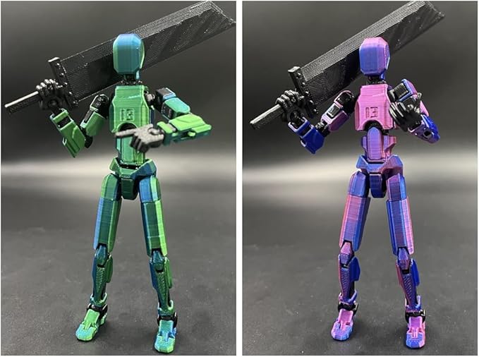 T13 Dummy Action Figure Set (Assembly Completed), 3D Printed Multi-Jointed Movable Titan 13 Lucky 13 Mobile Robot, Nova 13 Action Figures Desktop Decorations for Game Lovers Toy (Purple Blue