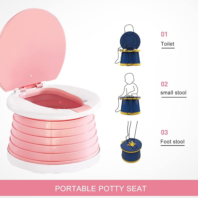 Travel Potty for Toddler Portable Potty for toddler Training Toilet Seat Apply to Seat Emergency Toilet for Car, Camping, Outdoor, Indoor（Pink) ﻿ ﻿