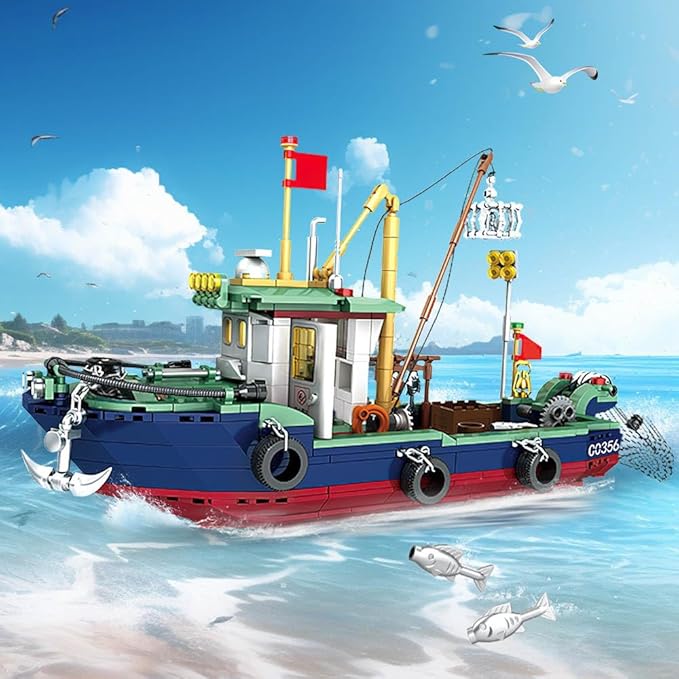 City Ocean Fishing Boat Building Sets, Compatible with Lego City Boat, Sea Fishing Ship Building Set Collection Decoration (582 Pcs)