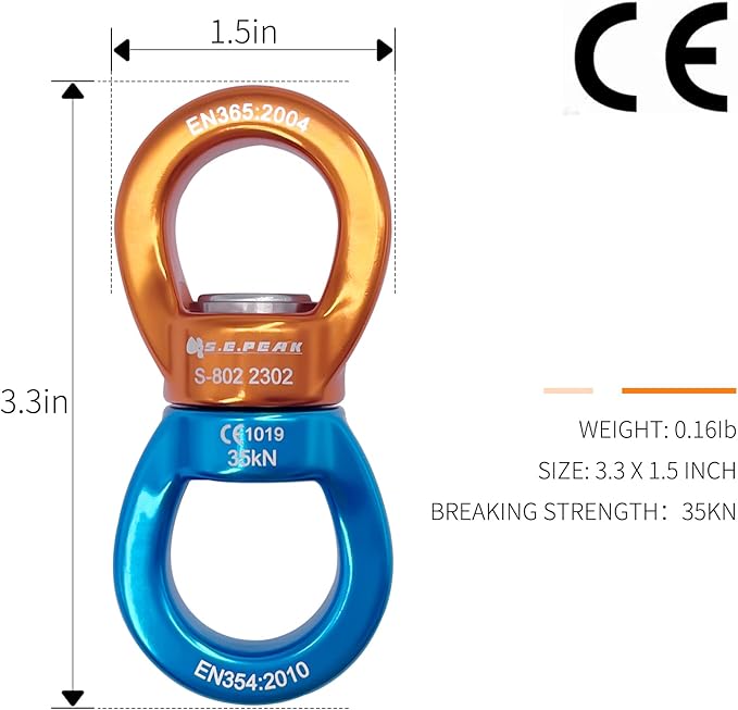 35kN Swing Swivel, CE Certified 360°Rotational Device, Silent Hanging Accessory for Tree Swing, Aerial Dance