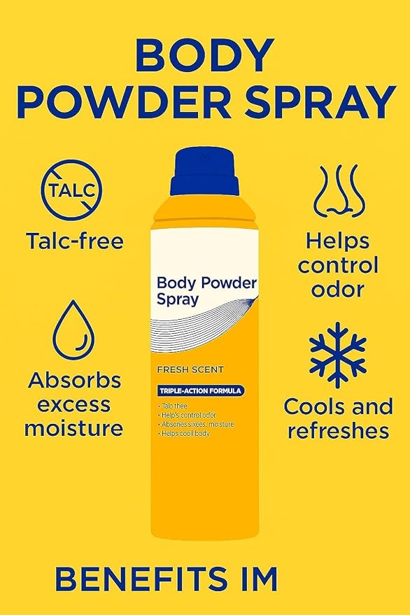 Talc-Free Body Powder Spray for Men & Women, Fresh Scent, Odor Control, Sweat Absorbing, Long-Lasting Dry Protection, 10 oz, Aluminum Can