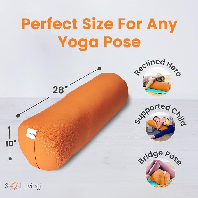 Sol Living Yoga Bolster Pillow for Restorative Yoga, 100% Cotton Meditation Cushion, Extra Firm Support Bolster for Yoga Body Pillow with Removable Washable Cover and Carry Handle