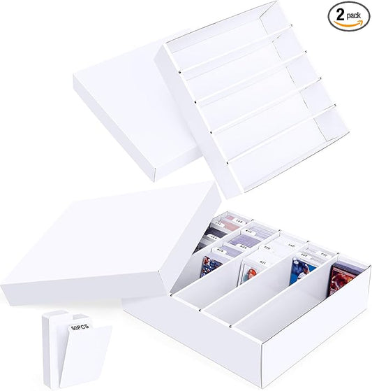 5 Row Trading Card Storage Box, 2 Pack Cardboard Storage Box with Divider for Mtg, Tcg, Sports Cards