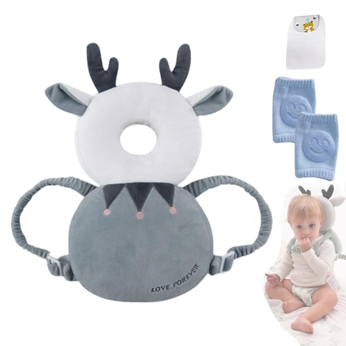 Baby Head Protector Backpack, Toddler Baby Head Protection Backpack with Baby Knee Pads Alarm Function for Walking & Crawling, Soft, Breathable and Wearing Safety Baby Head Protector