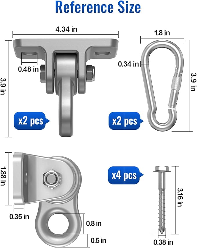 Heavy Duty Swing Hangers Hardware Included-Corrosion Resistant Alloy Steel 5000+ lb Capacity for Wooden Porch Swings,Aerial Yoga Chairs,Playgrounds,Trapeze&More-Indoor Outdoor-Set of 2,Silver