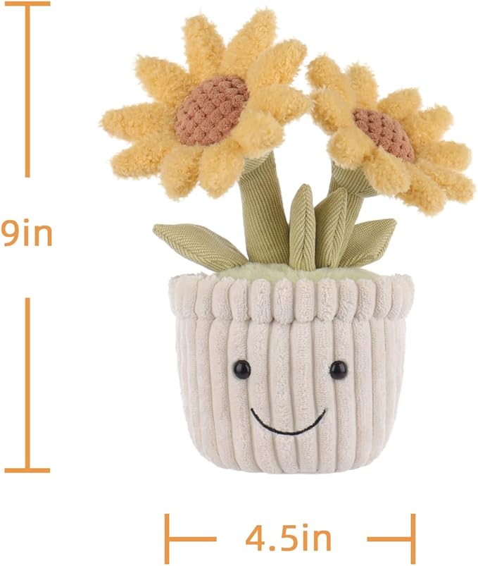 Apricot Lamb Potted Sunflower Stuffed Animals for Kids, Soft Cute Plush Toys for Baby Girl and Boy, Fluffy Potted Sunflower