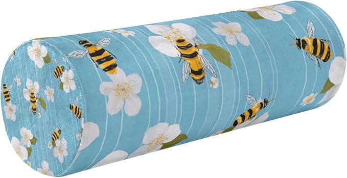 Blue Sakura and Bees Neck Roll Pillow Bolster Round Health Memory Foam Long Cervical Cylinder Pillows with Removable Washable Cover for Body Bed Legs Back Yoga