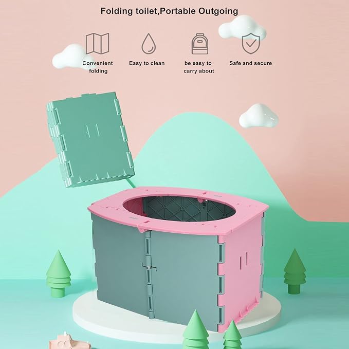 RiToEasysports Travel Potty,Portable and Foldable Toilet for Kids Boys Girls for Car, Camping, Outdoor, Indoor (Green Pink)