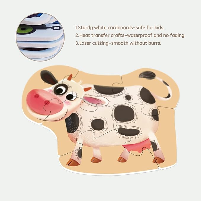 Toi 6 Packs Large Piece Toddler Jigsaw Puzzles for Kids Aged 2.5+, Animal Shaped Floor Puzzles for Beginner, Preschool Learning Game for Boys Girls, Farm Animals
