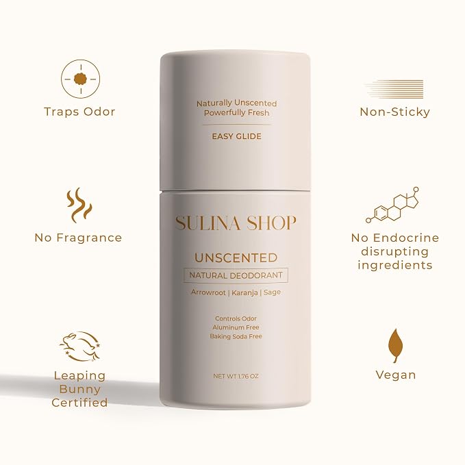 Sulina Shop Natural Deodorant, Aluminum Free, Unscented | No added fragrance, Sensitive skin-friendly, Baking soda-free, Gentle odor protection