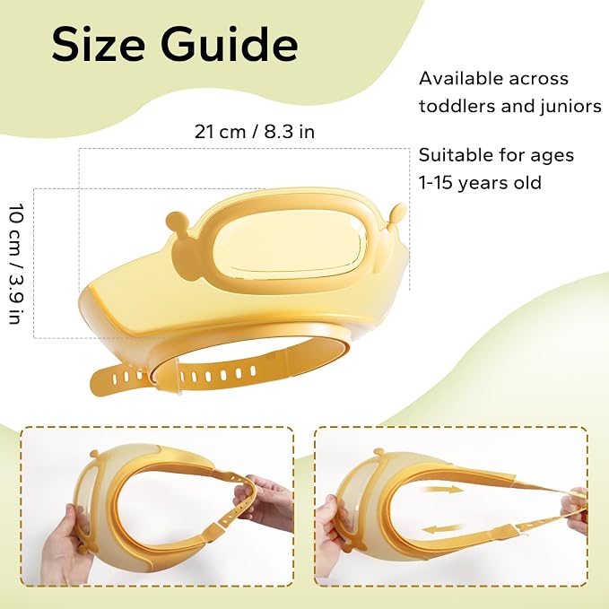 FUNUPUP Baby Shower Cap Toddler Hair Washing Shield Adjustable Bath Visor for Kids Shampoo Hat with Eyes Ears Cover 1-15 Years Boys Girls Essentials for Bath Time, Yellow