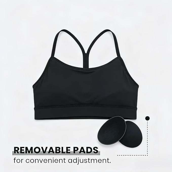 Racerback Y-Back Sports Bra for Women - Padded Low Impact Workout Top with Thin Spaghetti Straps for Yoga, Pilates, Gym