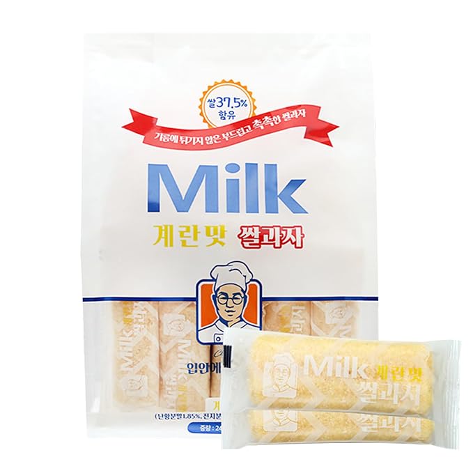 Korean Milk Classic Egg Favor Rice Cracker, Non-Fried Rice Snack, 56% Rice, Light & Crispy, 8.4 oz, 24 Packs (Egg)