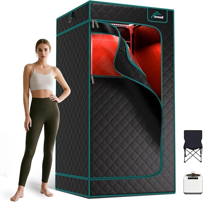 TOREAD Red Light Infrared Sauna with Red Light Therapy for Home,Portable Red Light Steam Sauna with 3L 1200W Steamer, Adjustable Temperature, Timer Setting, Remote Control, 35.4 * 35.4 * 70.9"
