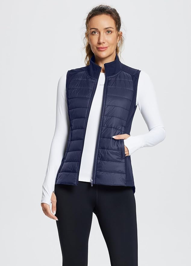 baleaf Womens Lightweight Warm Puffer Vest Winter Running Sleeveless Jacket | Zip Pockets & Soft Curve Design, Windproof, Water-Resistant and Noiseless Fabric, Suitable for Running, Hiking in 20°F-60°F