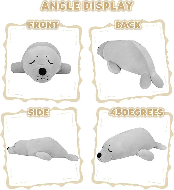 My OLi 18'' Seal Stuffed Animal Pillow Plush Toy Cuddle Pillow Plushies Stuffed Seal Plush Pillow Soft Hugging Pillow Plush Toys Gift for Kids Adults