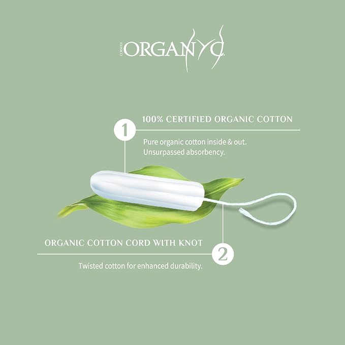 Organyc - 100% Certified Organic Cotton Tampons - No Applicator, Free from Chlorine, Perfumes, Rayon, and Chemicals - Normal, Regular, 16 Count (Pack of 1) (R00992)