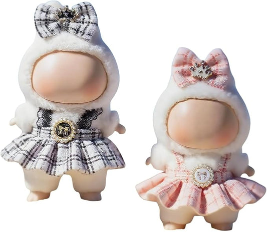 (2-Pack) 17cm Clothes Set, Black Plaid Outfit & Light Pink Plaid Dress, Stylish Dress and Hairpin Set for 17cm Doll Dress Up, Adorable Doll Accessories
