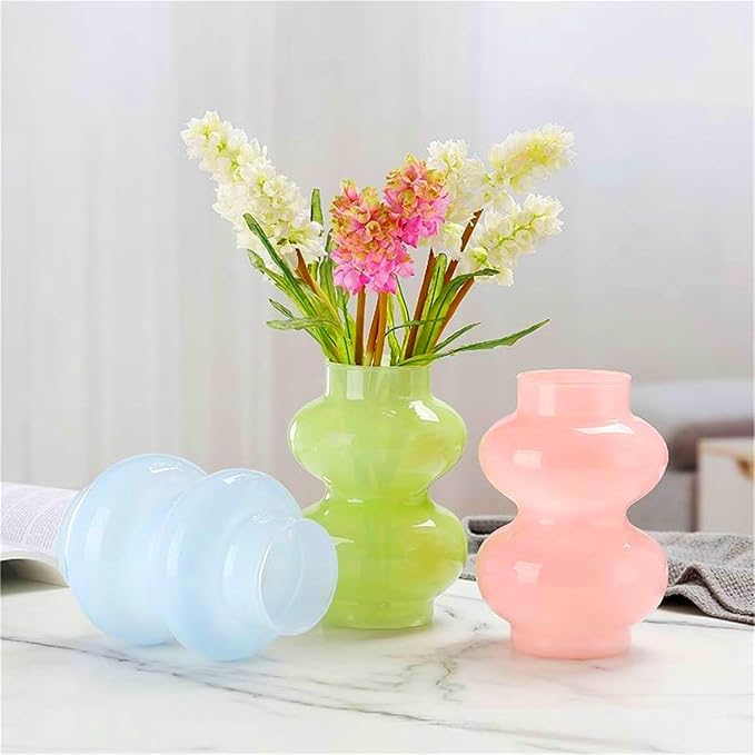 JSPYFITS Glass Hydroponic Flower Vase, Double Balls Colored Glasses Bubble Vases for Flower, 7 Inches Glass Funky Vase for Home/Office/Weddings/Party Table Flower Décor (Milky Green)