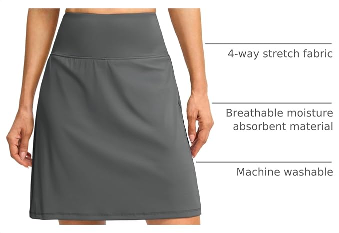 G Gradual 19" Skorts for Woman with Pockets High Waist Golf Skirt | Lightweight, Stretchy, Breathable, Tummy Control, Built-in Shorts, Athletic, Tennis, Pickleball, Casual Summer