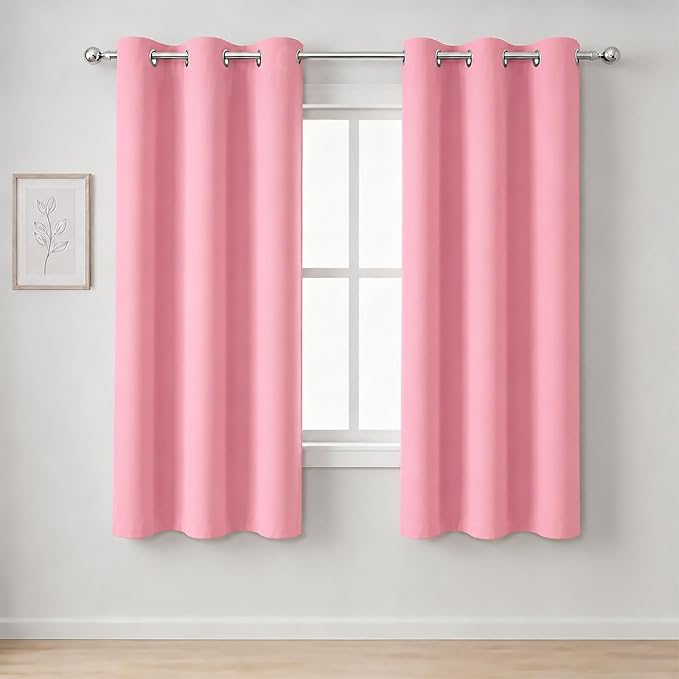 LEMOMO Pink Thermal Blackout Curtains/38 x 63 Inch/Set of 2 Panels Room Darkening Curtains for Bedroom