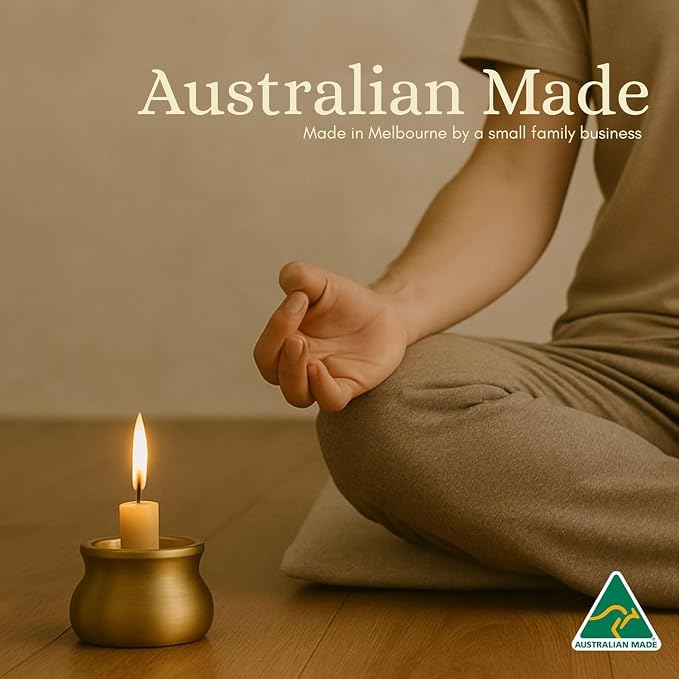 Australian Made 50 Minute Pure Beeswax Candles, Beeswax Meditation Candle Set, Set of 20 mini Candles with Brass Holder, Stress Releif Gifts for Women,Non Toxic Yoga Candle (50 Min Set + Holder)