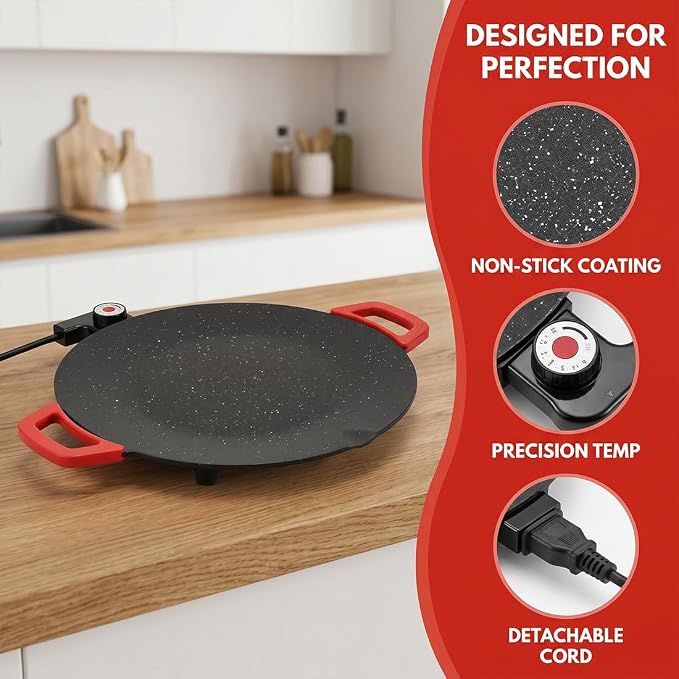 Electric Indoor Grill Nonstick Smokeless, 12/14/16 Inch Korean BBQ Grill with Adjustable Temperature Control, 1000W Fast Heating Round Griddle, Includes Oil Brush & Food