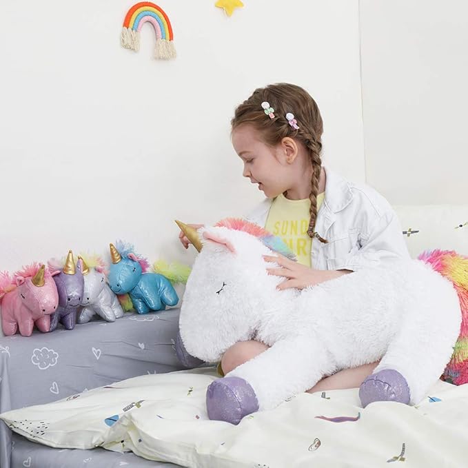 Tezituor 24 Inches Unicorn Plush Toy Set for Girls,4 Colorful Unicorns in Mommy Unicorn’s Belly,Unique Stuffed Unicorns Gifts for Children.