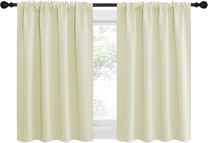 NICETOWN 2 Panels Blackout Curtains, Rod Pocket Thermal Insulated Drapes for Kitchen, Heavy Duty Small Window Treatment for Dorm Room, Studio Apartment, Basement (Beige, W42 x L30)