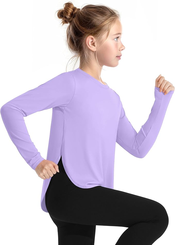 JOCMIC Girls Long Sleeve Shirts Kids Athletic Quick Dry UPF 50+ Sun Shirt Basic Tees for Gym Yoga Tops