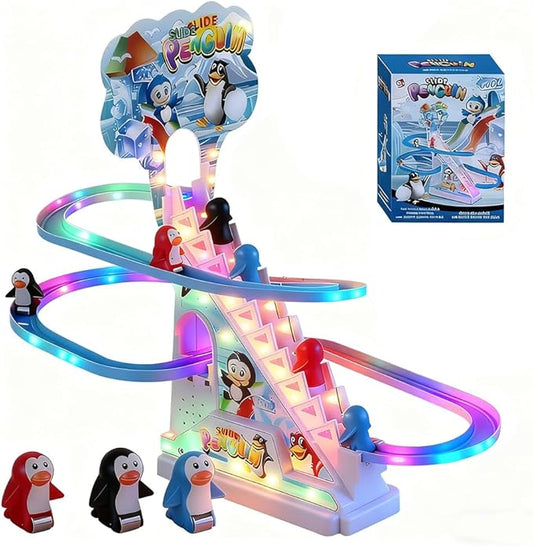 Penguin Climbing Toy Set Electric Light Slide Climbing Toys for Automatic Stairs,Playful Santa Race Game Christmas Roller Climbing Toys with LED Light and Music for Toddlers Boys Girls