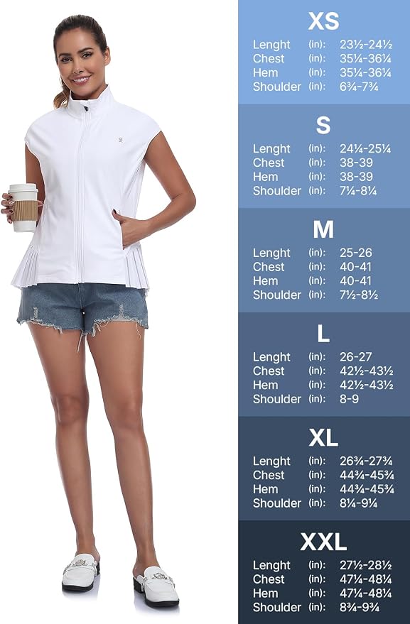 Little Donkey Andy Women's Golf Vest Outerwear | Pleated Hem Sleeveless Athletic Jacket for Running Yoga Tennis
