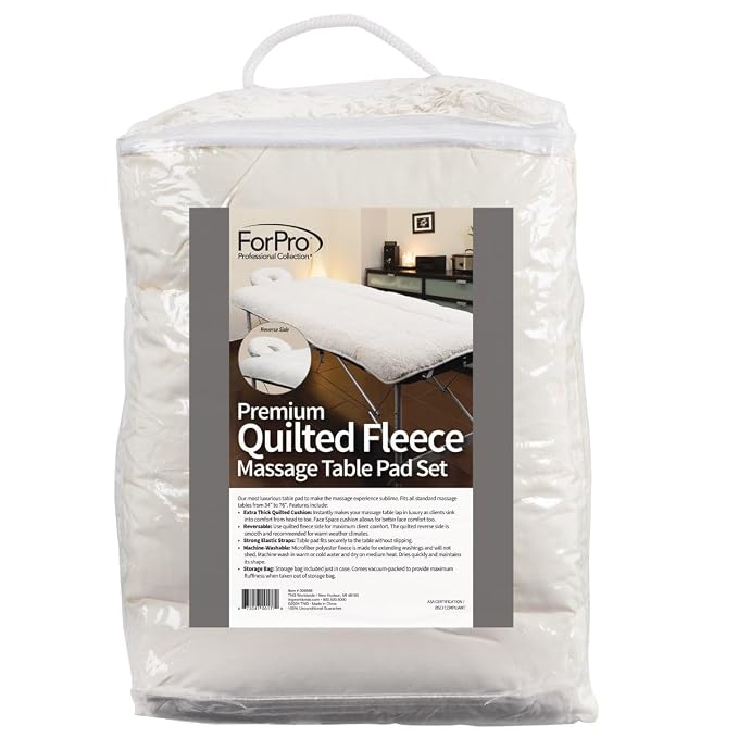 ForPro Premium Quilted Fleece Table Pad Set, Natural, Extra Soft, Hypoallergenic, for Massage Tables, Includes Massage Table Pad and Face Rest Cover