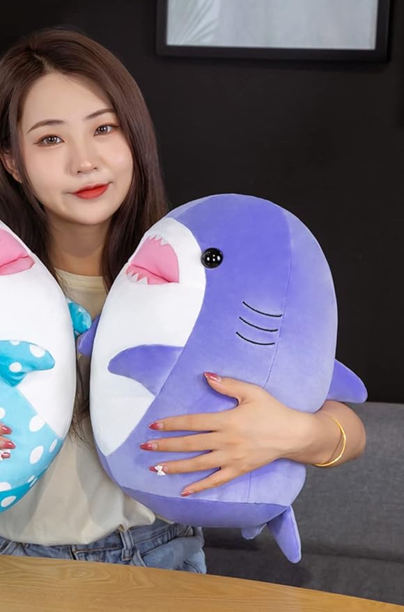 17 Inch Soft Purple Shark Plush Hugging Pillow - Cute Shark Stuffed Animal Plushie for Kids, Perfect for Birthdays, Valentine's, Christmas or Daily Use