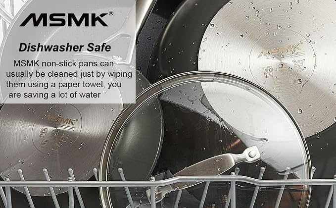MsMk 11 Inch Nonstick Frying pan with Lid, Grey Large Cooking Pan Skillet | Non Toxic, Even Heating, Easy Clean, Dishwasher & Oven Safe, suitable for gas & electric & induction stoves, PFOA & PFAS Free