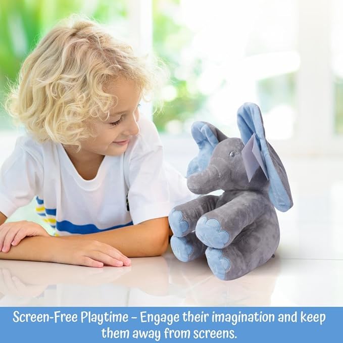 Dimple Kyle Elephant Stuffed Animal Toy - Animated Plush Blue Singing Elephant, Interactive Musical Peek-a-Boo for Babies, Kids, for Toddlers, Ages 0 and Up(Battery Included)