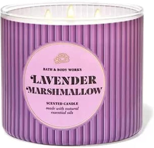 Bath & Body Works, White Barn 3-Wick Candle w/Essential Oils - 14.5 oz - 2022 Spring Scents! (Lavender Marshmallow)