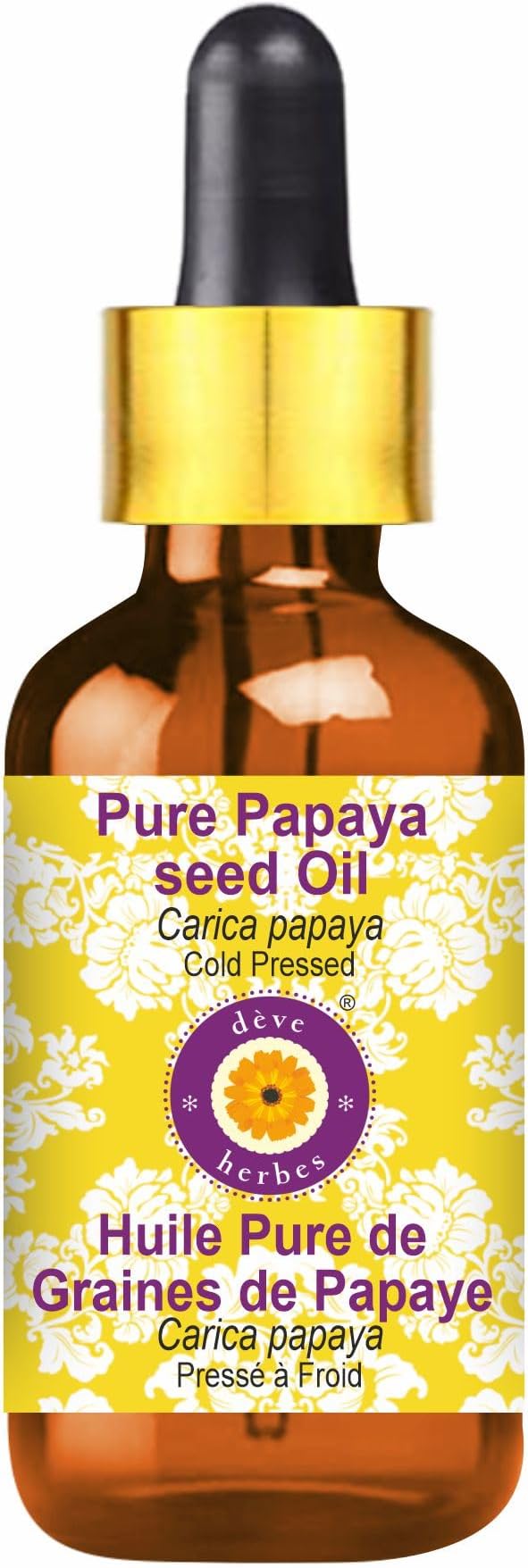 dève herbes Pure Papaya Seed Oil (Carica Papaya) with Glass Dropper Cold Pressed 100ml (3.38 oz)