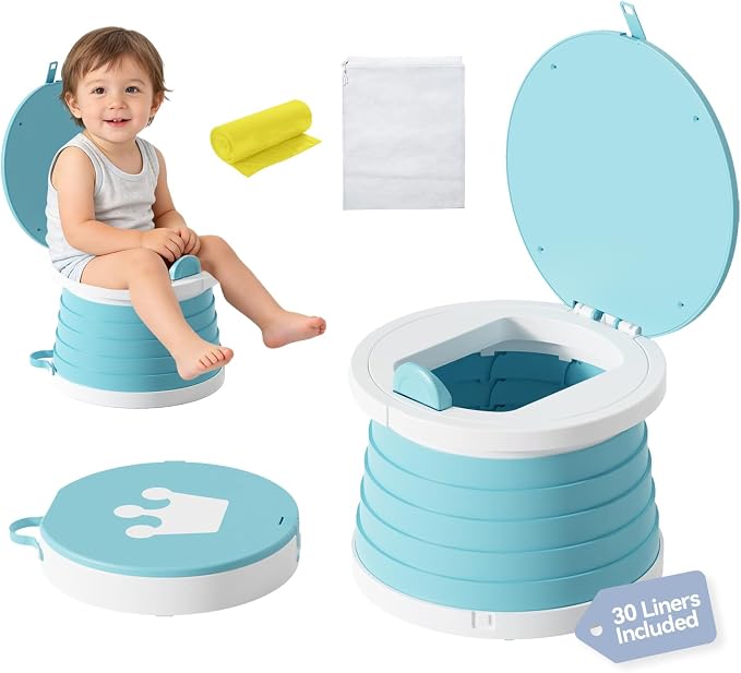 Portable Foldable Toddler Travel Potty - Medium Potty Seat, Emergency Toilet for Car Camping Hiking, Lightweight Potty Chair for Indoor Outdoor Toddler Use(sky blue)