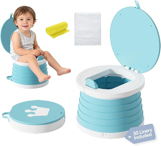 Portable Foldable Toddler Travel Potty - Medium Potty Seat, Emergency Toilet for Car Camping Hiking, Lightweight Potty Chair for Indoor Outdoor Toddler Use(sky blue)