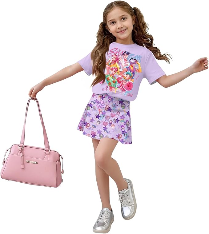 HTHLVMD K Pop Short Sleeve T-Shirt and Skirts Outfits Set for Girls Hunters Rumi Mira Zoey Graphic Tees De-Mon Costume