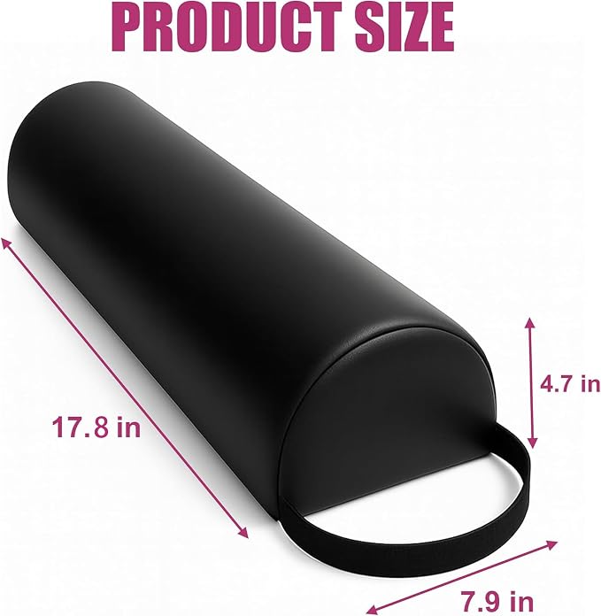 Half-Round Bolster Pillow for Massage and Yoga, High-Density Support Cushion for Neck, Knees, Back & Ankles, Black, 17.8''L x 8''W x 4.7''H