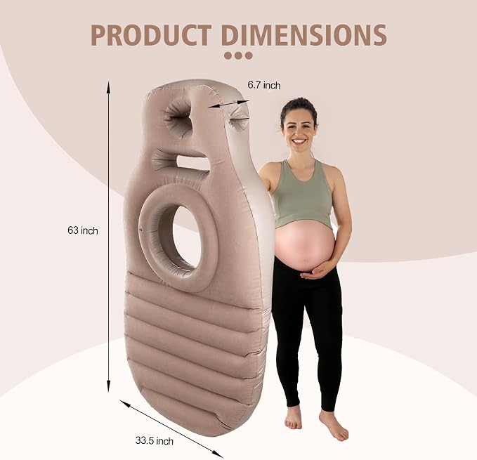 Inflatable Pregnancy Pillow, Full Body Maternity Airbed/Float with Hole for Tummy, The Best Pregnancy Pillow for Sleeping Prone, Maternity Pillow and Pregnancy Must Haves, Gray