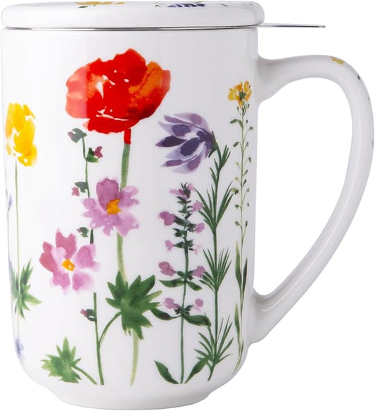 AmorArc Porcelain Tea Mug with Infuser and Lids, 18 Oz Coffee Cup Strainer with Bag Holder for Loose Leaf Tea, Tea Steeping Coffee Mug for House-warming Wedding Birthday Gift