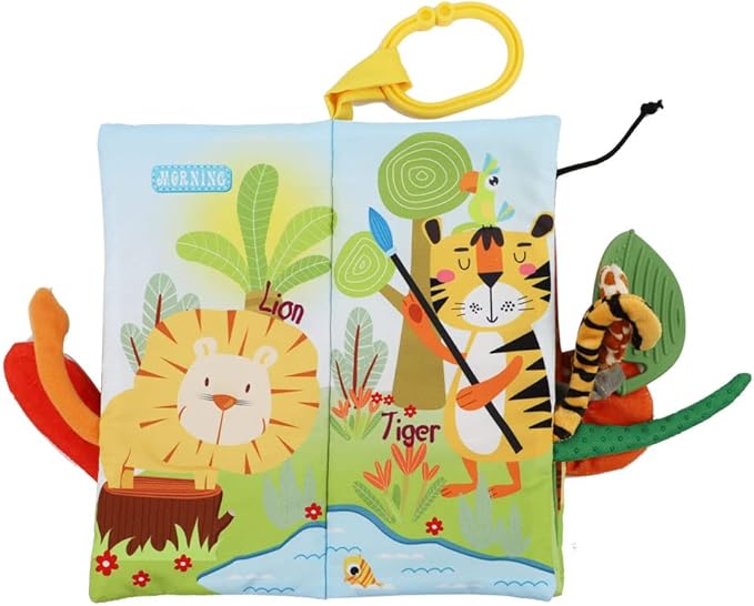 bebe mondo Jungle Baby Stroller Toys,Baby Books 0-6 Months,Touch and Feel Crinkle Cloth Books for Babies Infant Newborn Toys 0-3-6-12-18 Months, Interactive,Shower Gifts for Boys Girls