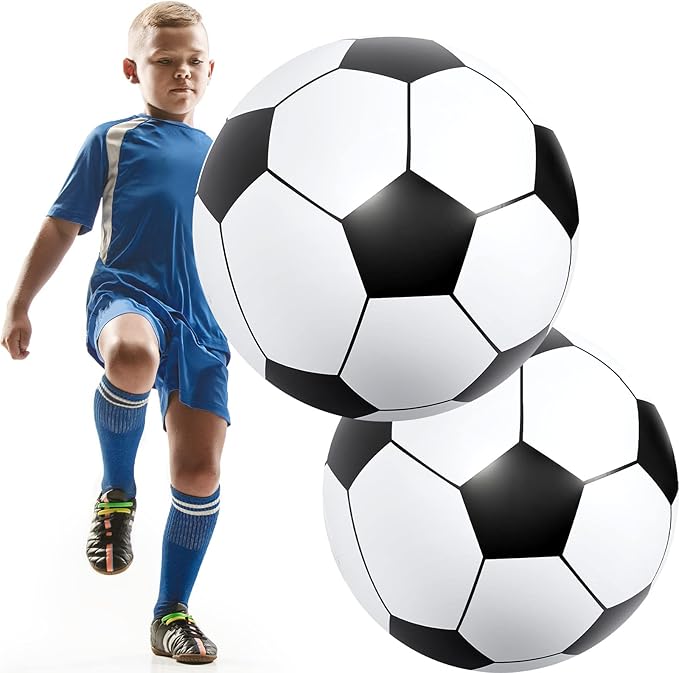 Lewtemi 2 Pcs Inflatable Beach Soccer Ball for Kids 27" Giant Inflatable Football Large Sport Balls for Kids Outdoor Activity Game Pool Toys Decoration Party Favor