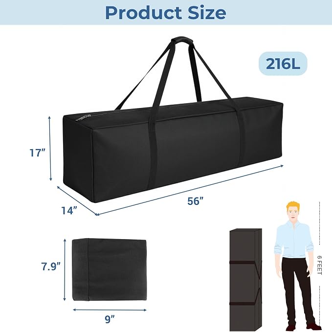 COOLBEBE 56" Sports Duffle Bag - 216L Extra Large Travel Duffel Luggage Bag with Upgrade 2-way Lockable Zippers, Sturdy & Water Resistant Long Duffle Bag for Camping Moving (Black 56inch)