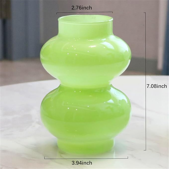 JSPYFITS Glass Hydroponic Flower Vase, Double Balls Colored Glasses Bubble Vases for Flower, 7 Inches Glass Funky Vase for Home/Office/Weddings/Party Table Flower Décor (Milky Green)