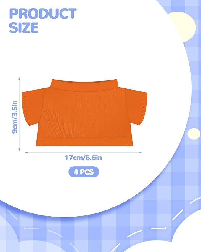 4 PCS Stuffed Bear Basic T Shirt Clothes for 10-12Inch, T Shirt Classic Crew Neck Bear, Cute Tiny Clothes DIY Bear Toy (10-12 Inch,4color)